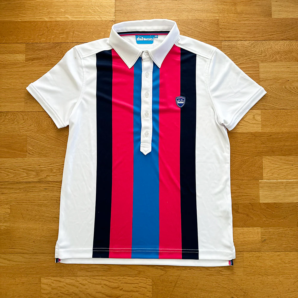 CMAX Vertical stripe Polyester Polo Shirt -White - XS X-Small (sample)