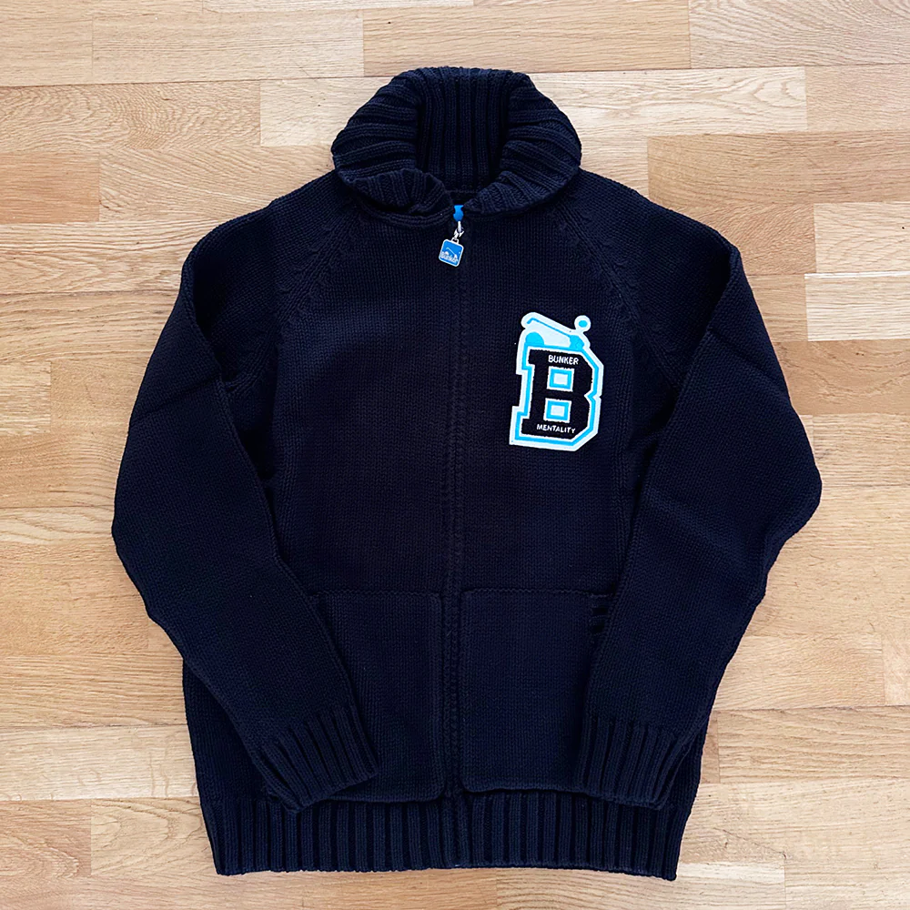 Cotton Heavy Knit Full Zip Cardigan with Jacquard Buggy - Black - XS 38" S 40" chest - (Sample) (Copy)