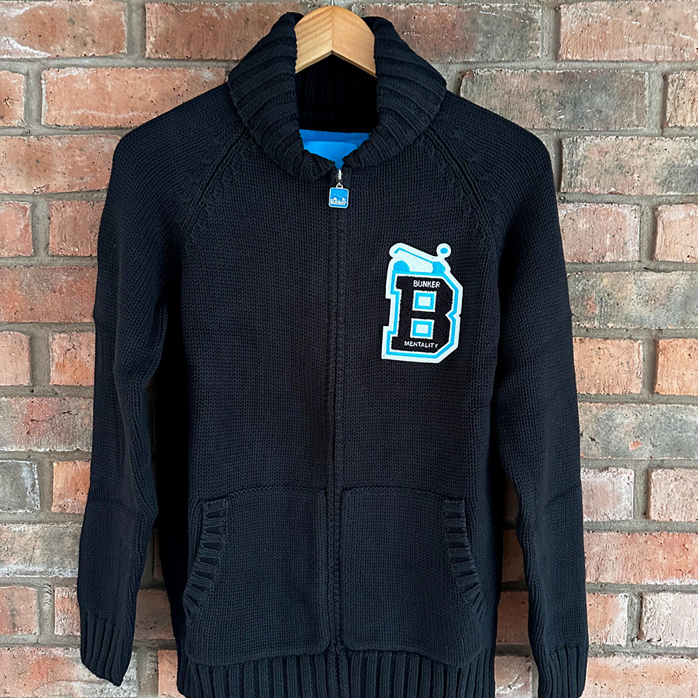 Cotton Heavy Knit Full Zip Cardigan with Jacquard Buggy - Black - XS 38" S 40" chest - (Sample) (Copy) - Image 3
