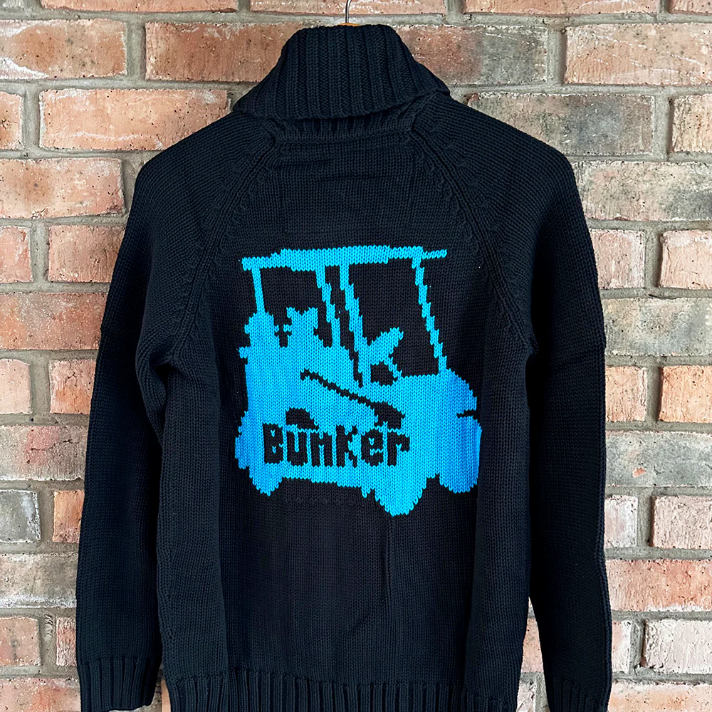 Cotton Heavy Knit Full Zip Cardigan with Jacquard Buggy - Black - XS 38" S 40" chest - (Sample) (Copy) - Image 4