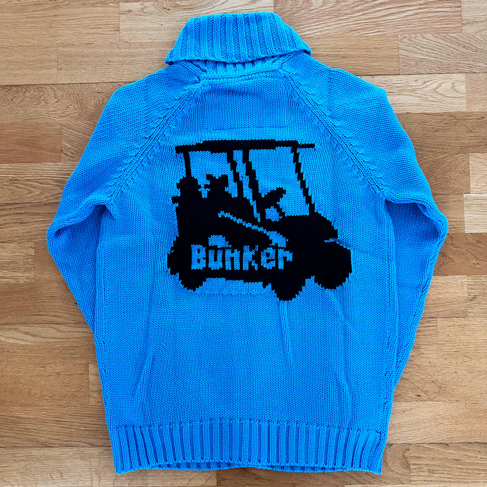 Cotton Heavy Knit Full Zip Cardigan with Jacquard Buggy - Blue - XS 38" S 40" chest - (Sample) - Image 2
