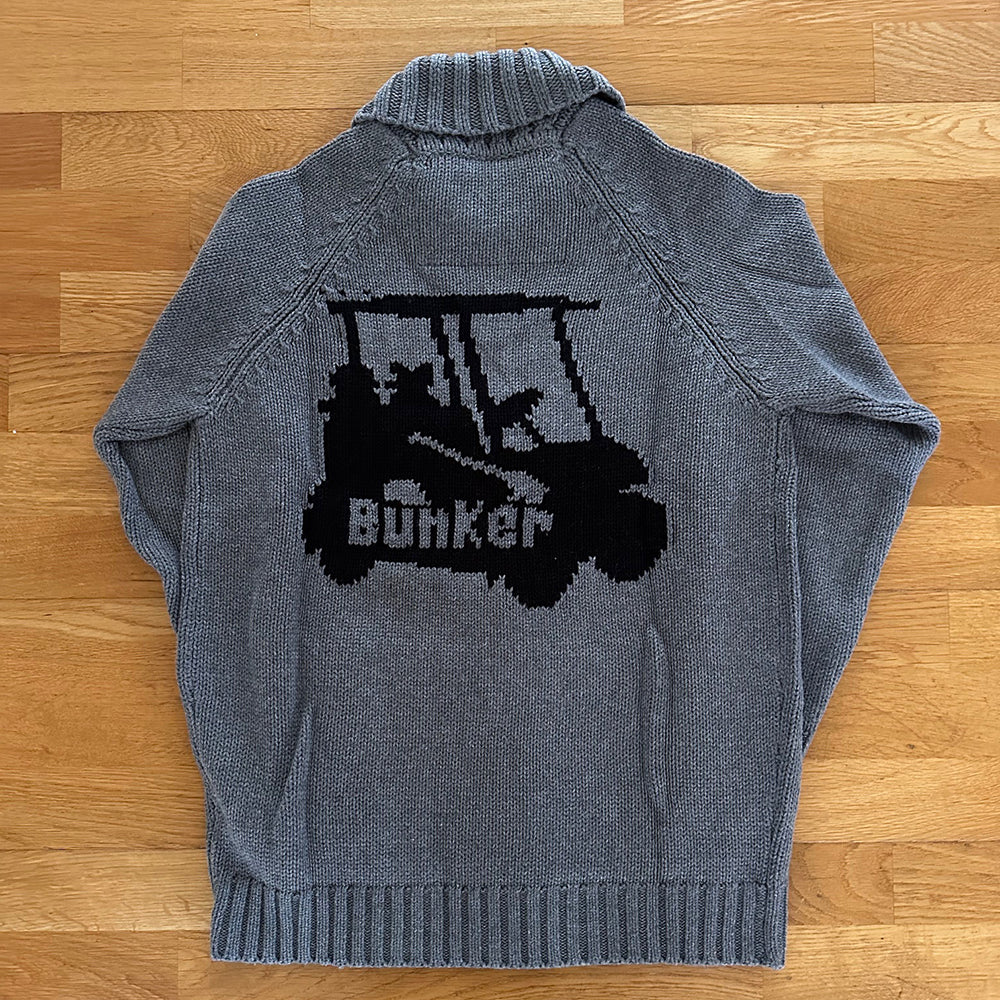Cotton Heavy Knit Full Zip Cardigan with Jacquard Buggy - Grey - S 40" chest - (Sample)
