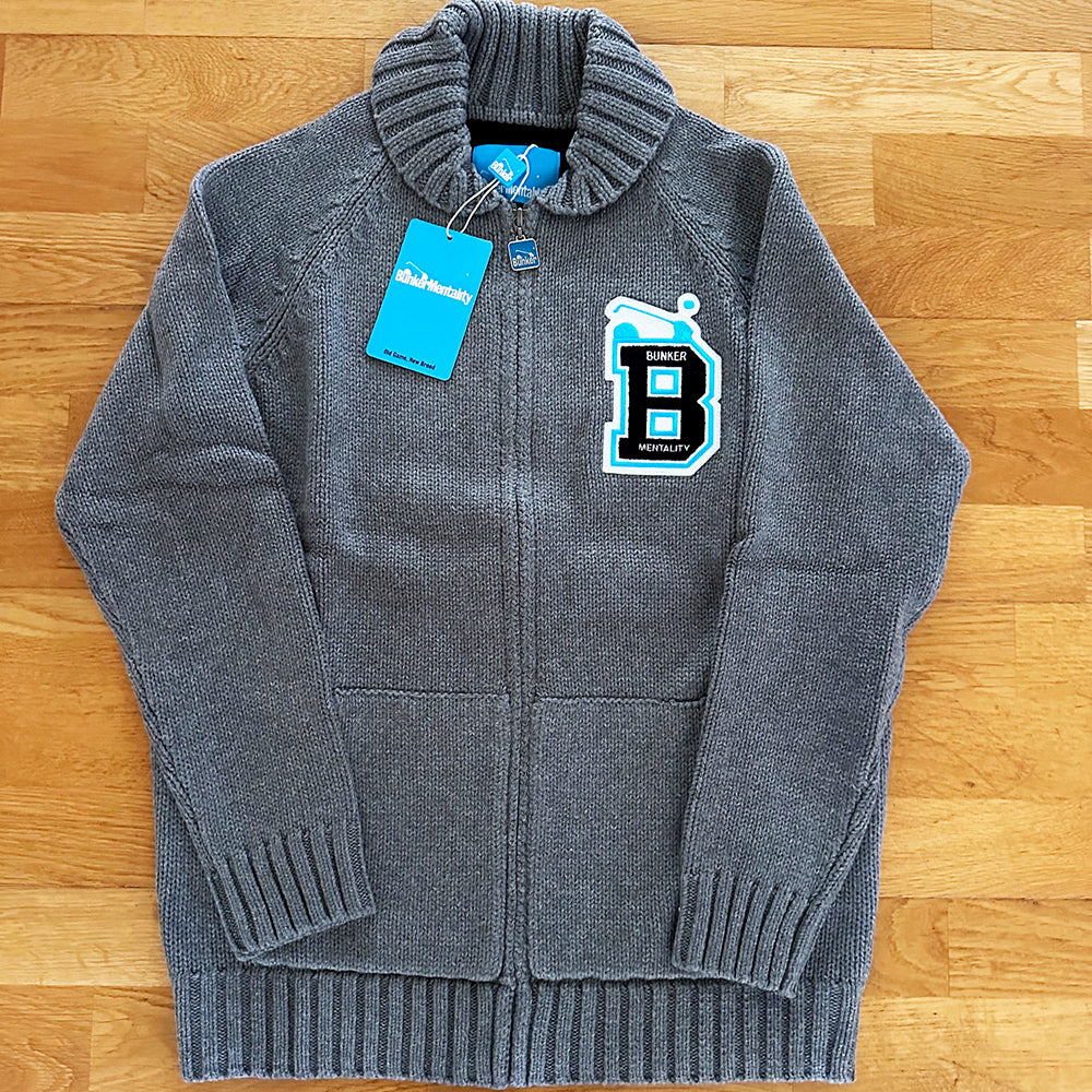 Cotton Heavy Knit Full Zip Cardigan with Jacquard Buggy - Grey - S 40" chest - (Sample) - Image 2