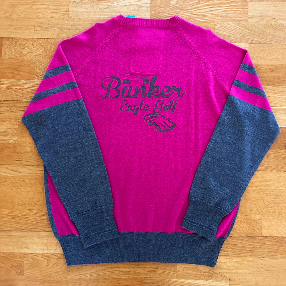 Merino Wool Crew Neck Jumper with Embroidered back- Pink- M (sample) - Image 2