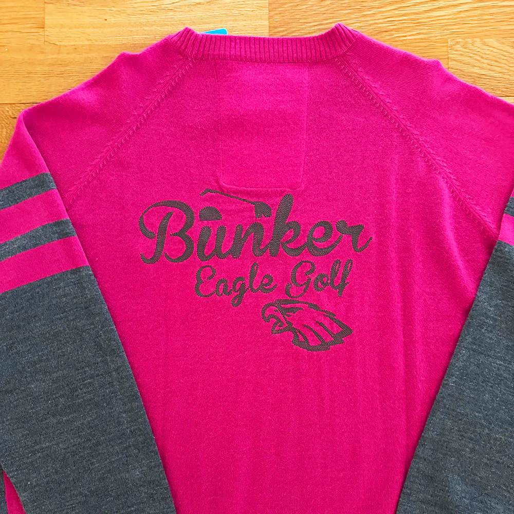 Merino Wool Crew Neck Jumper with Embroidered back- Pink- M (sample) - Image 3