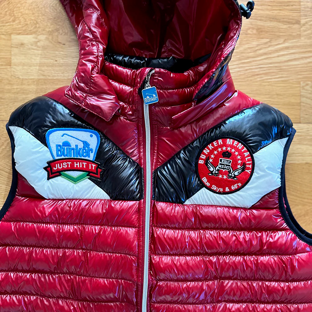 Puffer Gilet with removable Hood - Red - M & XS (Sample) - Image 2