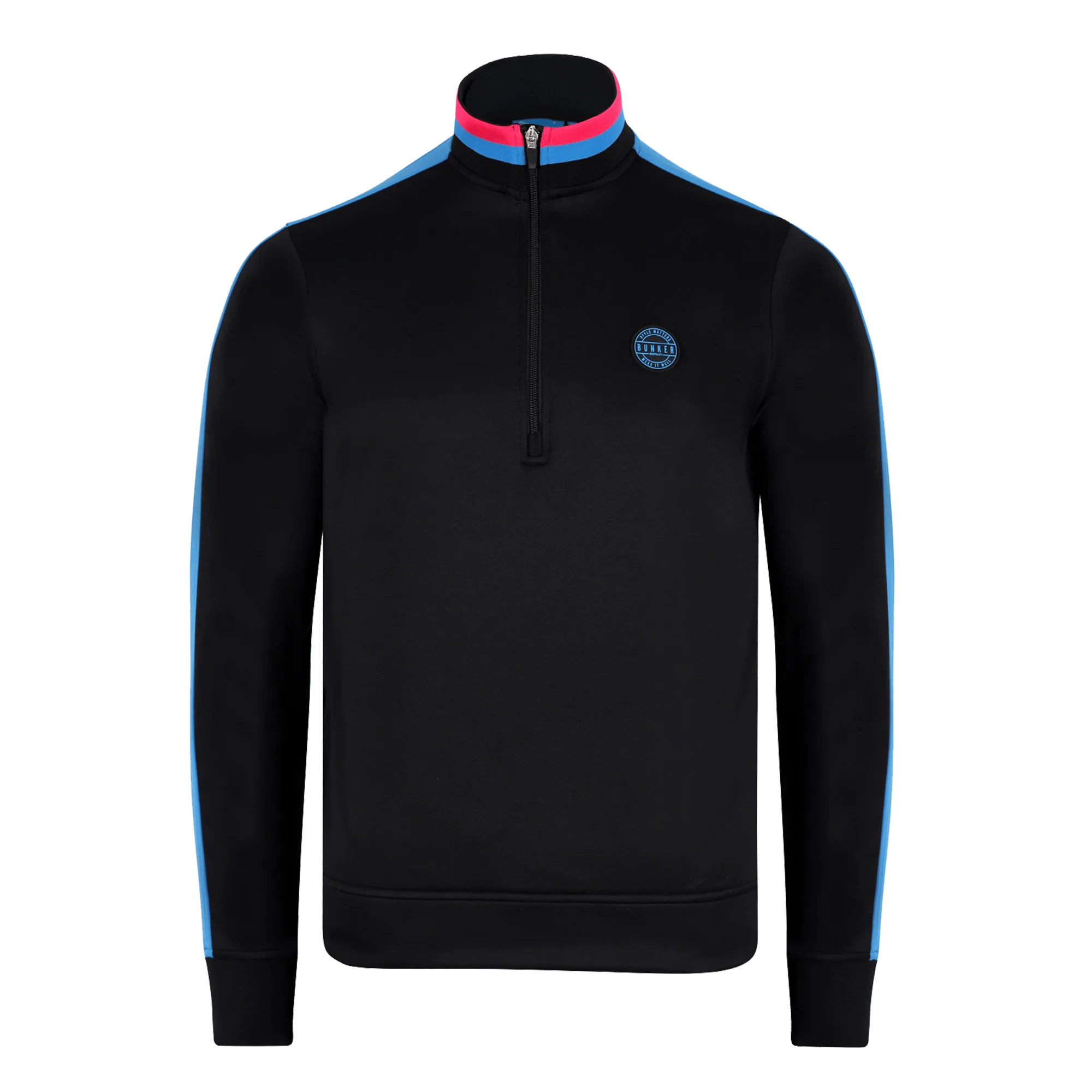 Tri Colour Quarter Zip with Stripe Black