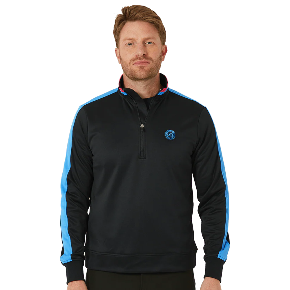 Tri Colour Quarter Zip with Stripe Black - Image 2