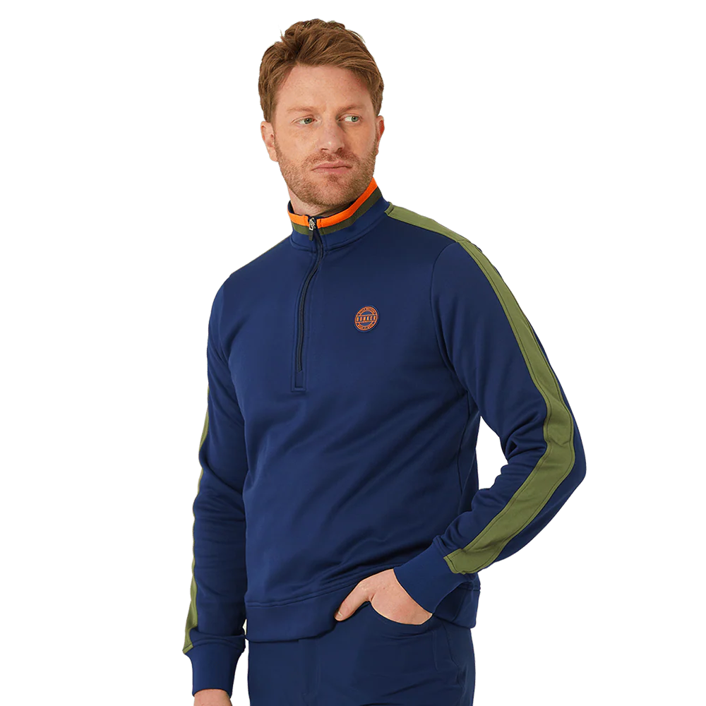 Tri Colour Quarter Zip with Stripe Navy - Image 2