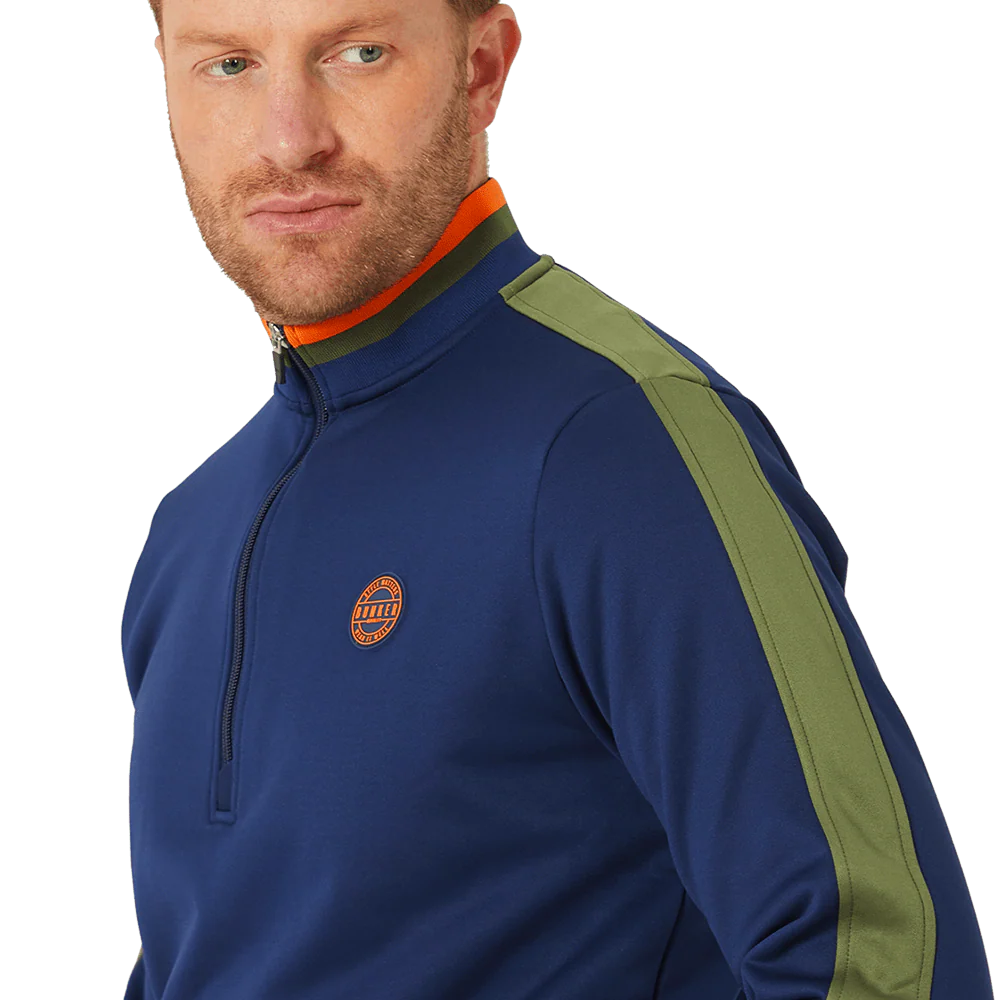 Tri Colour Quarter Zip with Stripe Navy - Image 6